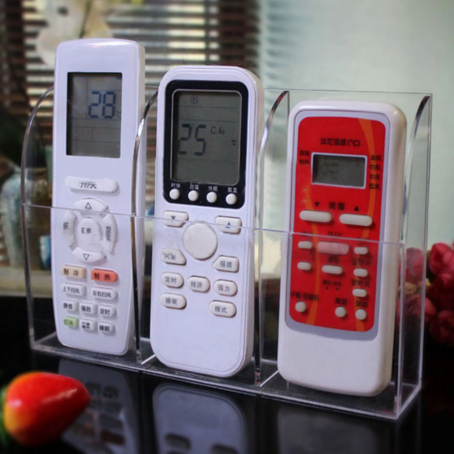 

3-Slot Clear Acrylic Home Wall Mounted Desk TV Air-conditioner Remote Control Storage Organizer Box Case Stand Key Glass Holder