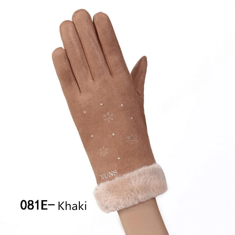 BERTHATINA новые женские перчатки зимние модные милые женские замшевые теплые перчатки рукавицы из кашемира женские наручные перчатки - Цвет: 081E-Khaki