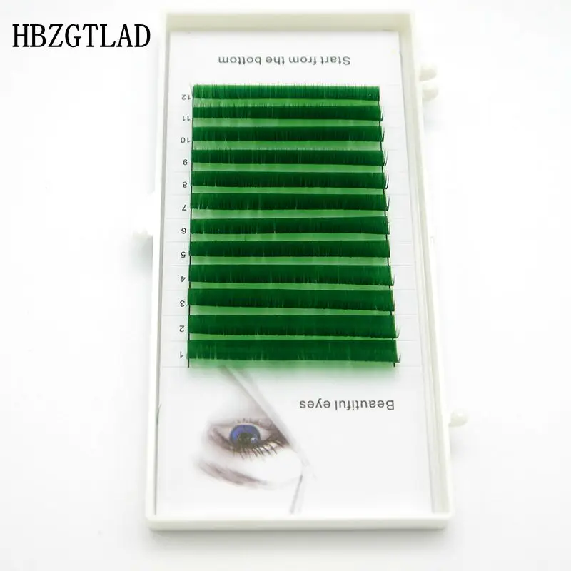 Накладные ресницы HBZGTLAD C/D curl 0 07 1 мм 8/15 Зеленые индивидуальные цветные