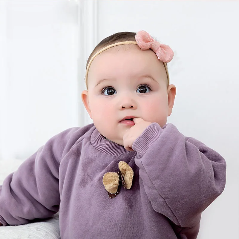 Fashion Shiny Baby Girl Nylon Elastic Headband Mini Ring Lace Bowknot Headdress Solid Color Newborn Princess Headwear | Детская одежда