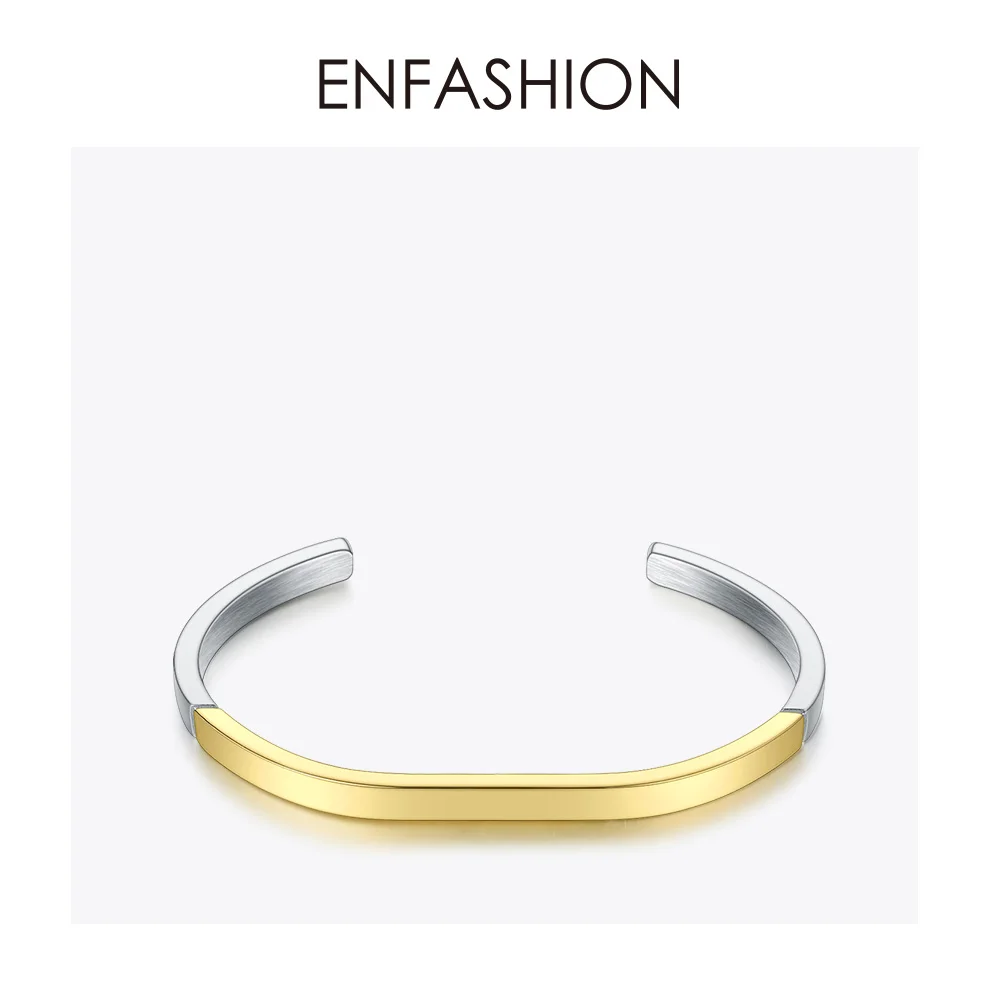 ENFASHION Простые открытые браслеты-манжеты, браслеты для женщин, смешанные цвета, нержавеющая сталь, минималистичные ювелирные изделия, подарки для друзей, BC192007 - Окраска металла: Yellow gold color
