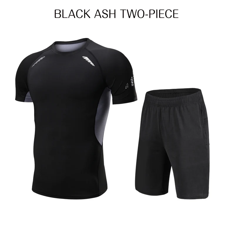 5 Black and Gray Стоящая 2 шт./компл. спортивный костюм Для мужчин Сжатие беговые костюм для бега от одного года до четырех лет футболка штаны для спортзала, Фитнес тренировки колготки комплект - Цвет: 5 Black and Gray