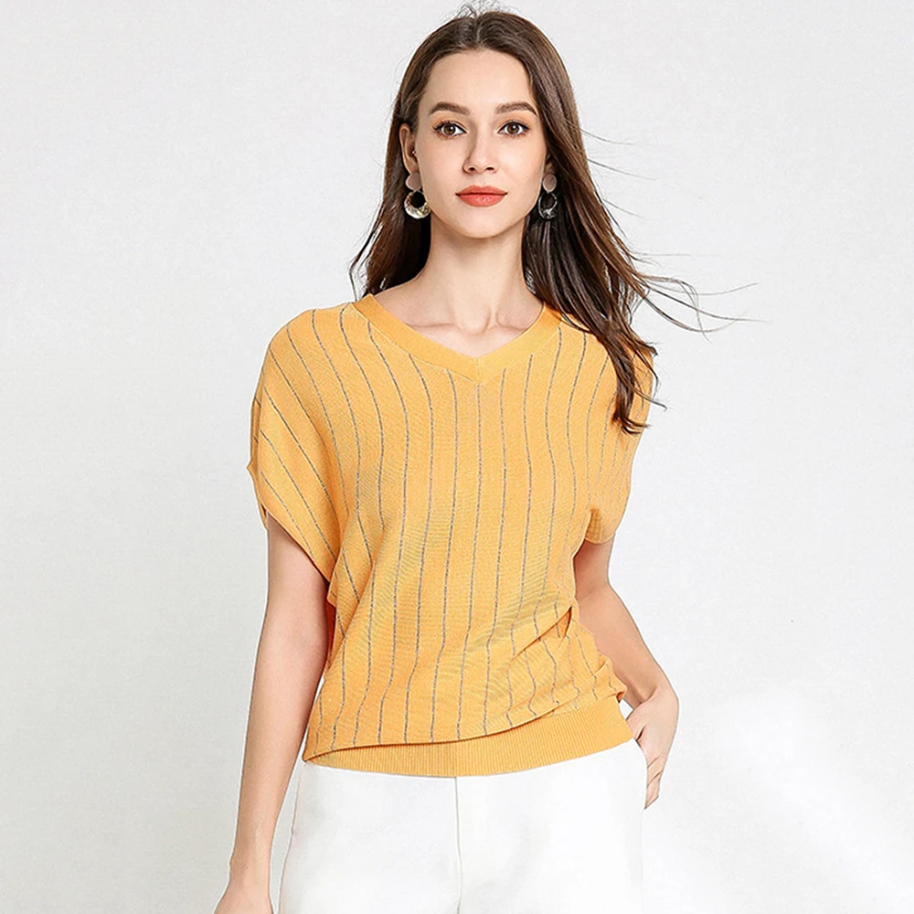 Женские новые модные рукава летучая мышь Янтарный тенсель трикотаж Летние