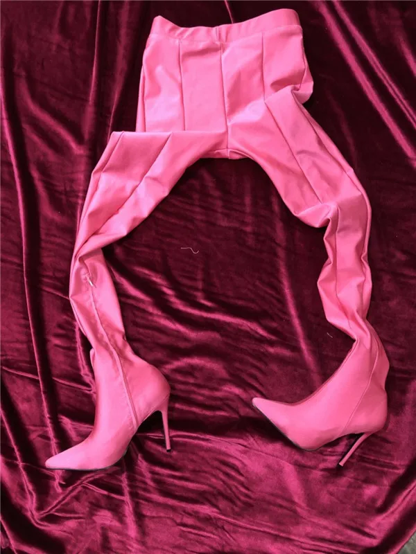 Pink Prova Perfetto новые модные красные штаны облегающие высокие сапоги женские остроконечные сексуальные шпильки эластичный носок Талия Bootcut обувь на высоком каблуке - Цвет: Pink