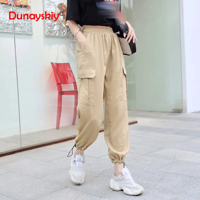 2020 брюки карго с боковыми карманами для девочек военные армейские зеленые