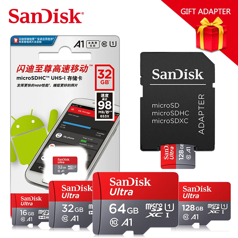 100% оригинальная новая карта памяти Sandisk Micro SD EVO + 128 Гб 64 ГБ 32 80 МБ/с./с C10 SDHC SDXC U1 U3 TF