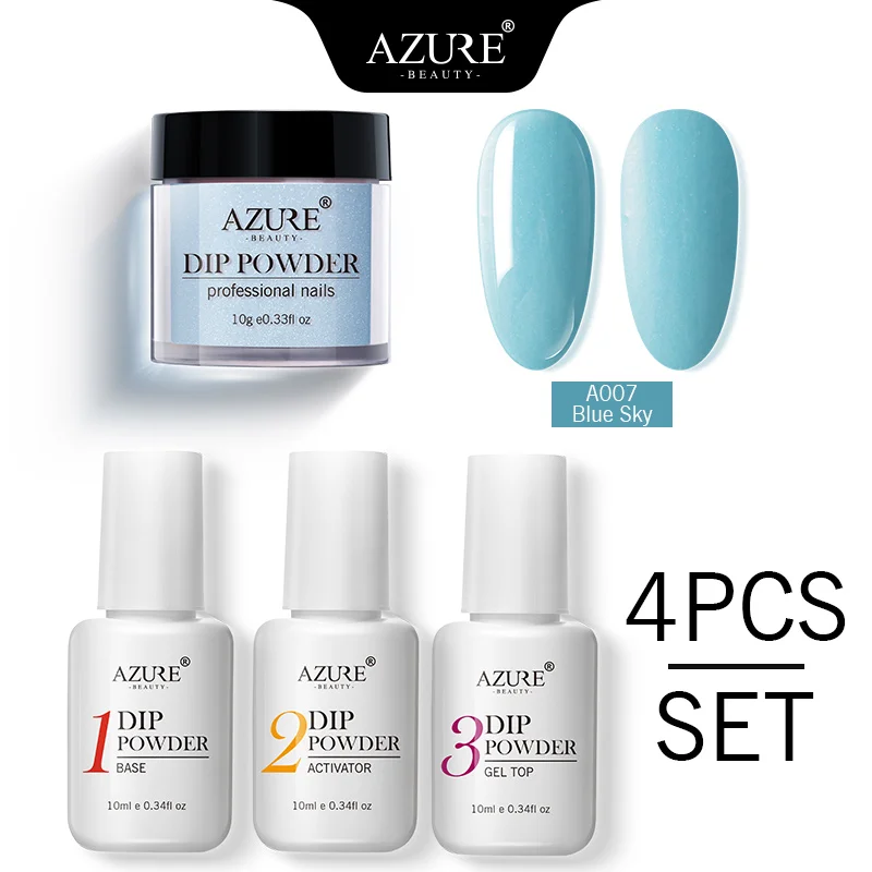 7 Azure Beauty 4Pcs/Lot Dipping Powder Base Nail Coat Set Shiny Glitter Dip Powder Gradient Color Powder Kits Top Gel Activator - Цвет: 7