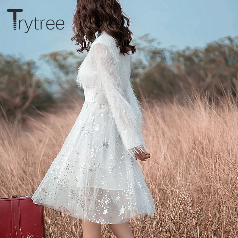 Trytree весеннее романтичное лоскутное Сетчатое платье с блестками женские