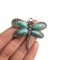 4pcs tibetan silver large dragonfly faux turquoise charms pendants for necklace diy jewelry making findings 6053mm