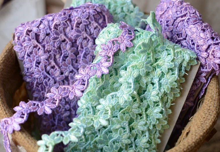 Горячая 5 метров высокое качество вышивка фиолетовая кружева мятного зеленого