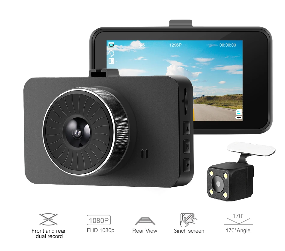 Ruccess H500 Видеорегистраторы для автомобилей Двойной объектив Dash Cam Камера Full HD 1080P ips 3 дюймовый монитор парковки видео Регистраторы регистратор DVRs