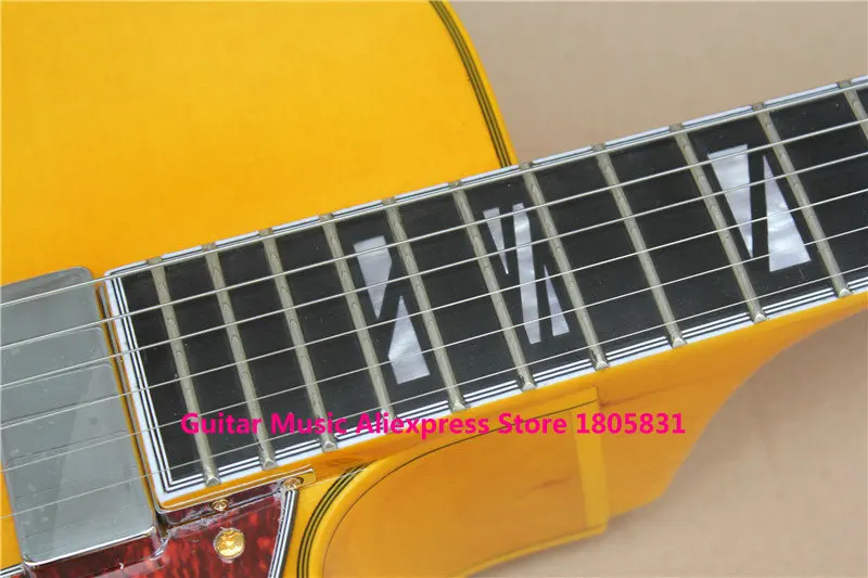 Пользовательские полые желтый L5 Джаз Позолоченные элементы гитары один пикап