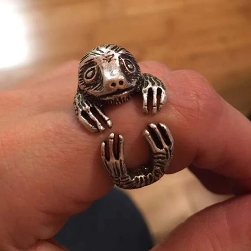 

Wholesale Retro Sloth Ring Animal Ring Adjustable Free Size gift idea-12pcs/lot
