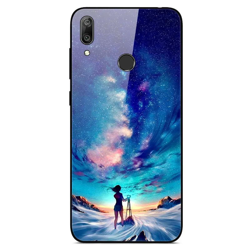 15 Чехол для телефона s для huawei Y7, жесткая задняя крышка из закаленного стекла для huawei Y7, чехол Y 7, мягкий бампер, художественный чехол 6,26 - Цвет: 15