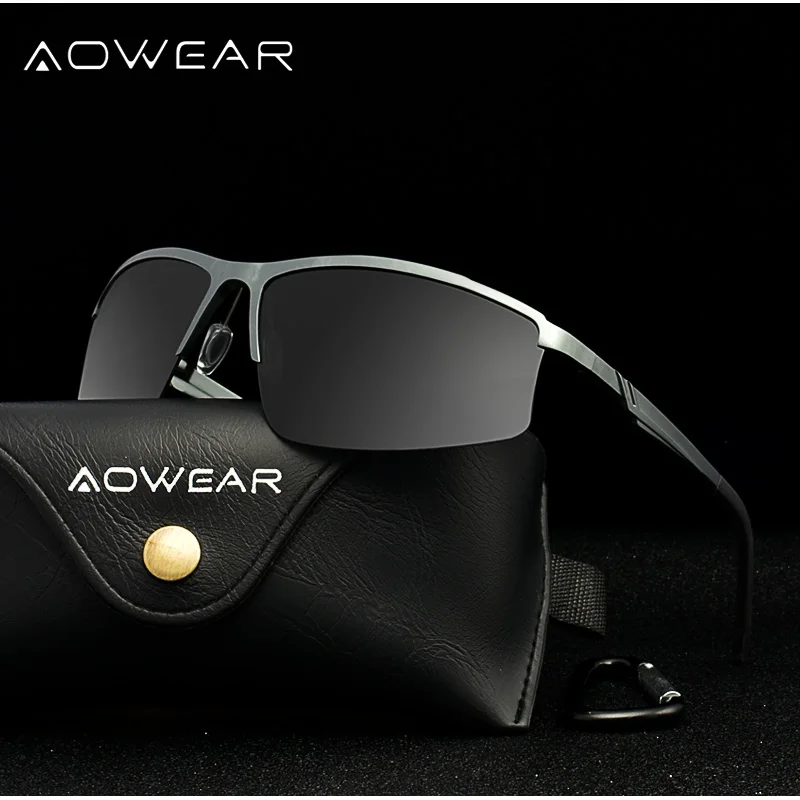 AOWEAR роскошные солнцезащитные очки без оправы мужские Поляризованные алюминиево-магниевые ретро-очки с зеркальными стеклами мужские очки для вождения Polaroid Oculos