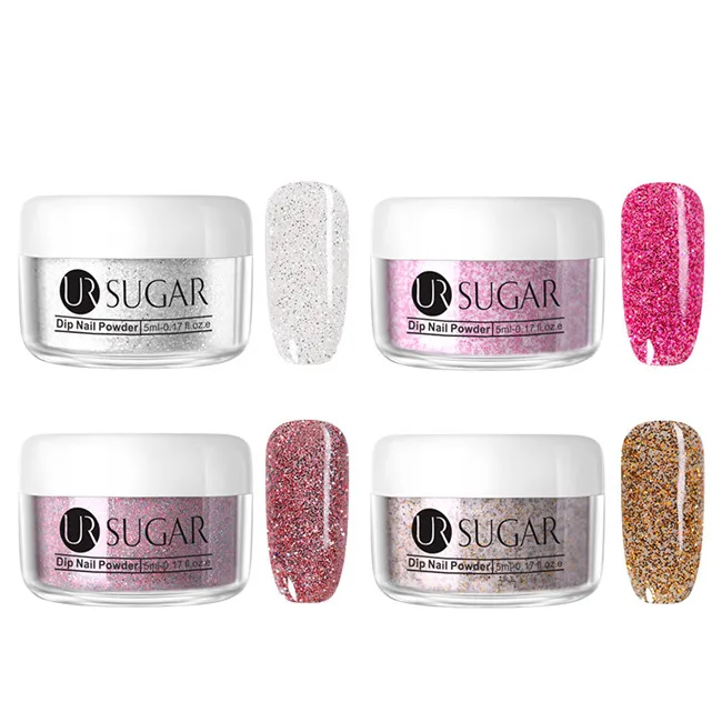 4Pcs set 1 Ur Sugar 5 мл блеск окунания ногтей порошок мерцающий голографический пигмент Пыль порошок украшение натуральный сухой без лампы лечения набор - Цвет: 4Pcs set 1