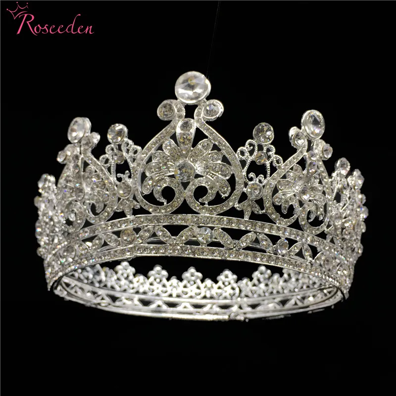 

Romantic Silver Color Bride Tiara Full Round Crown Crystal Princess Pageant Prom Diadem Bridal Wedding Hair Jewelry RE3043