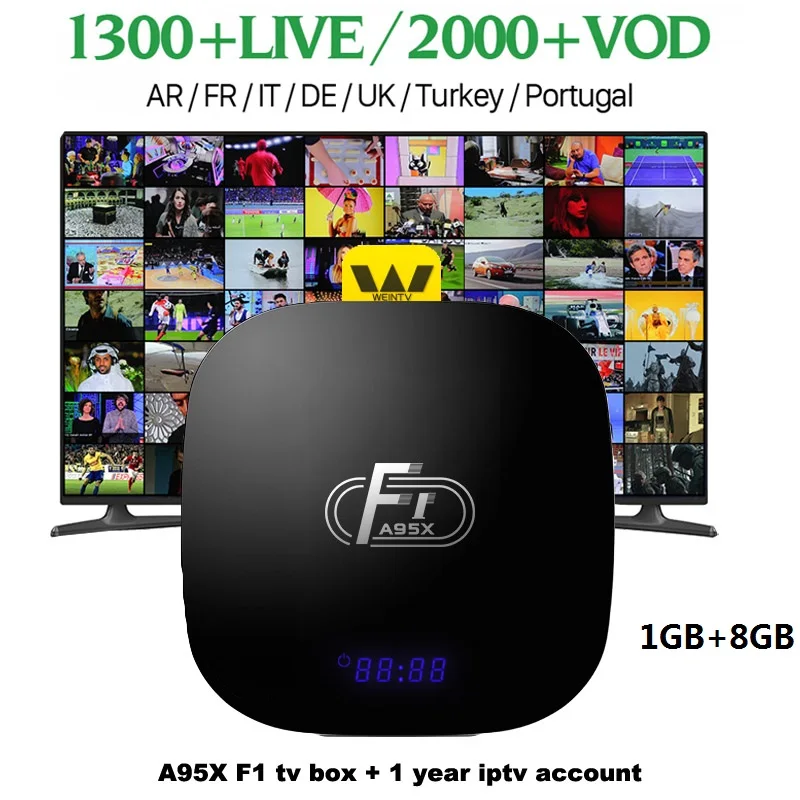 1G8GB 1year iptv A95X F1 смарт ТВ приставка Android 8,1 Amlogic S905W четырехъядерный телеприставка 4K 2G 16G 2,4 GHz WiFi A95XF1 поддержка H.265 4K PK X96 mini - Цвет: 1G8GB 1year iptv