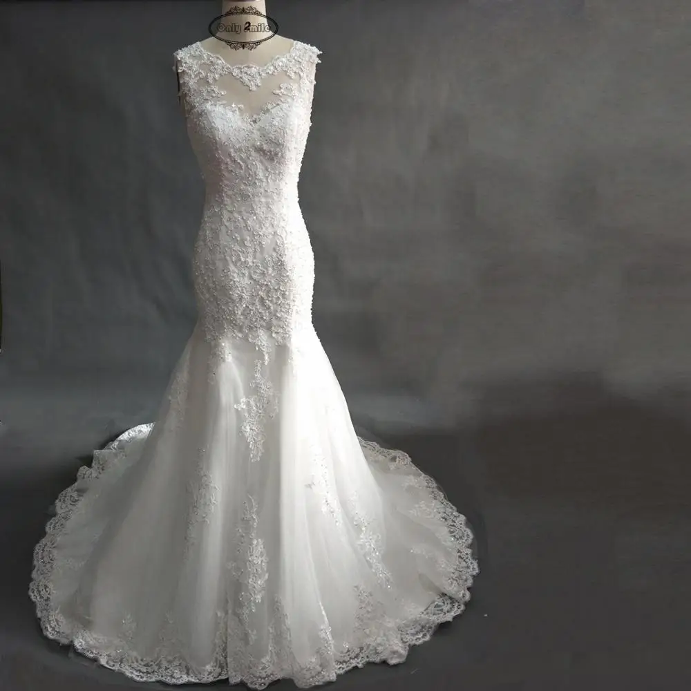 

OnlySmile 2019 Summer Mermaid Wedding Dress Lace Appliques Bridal Gowns Lace Wedding Gowns Custom made Plus size robe de mariee