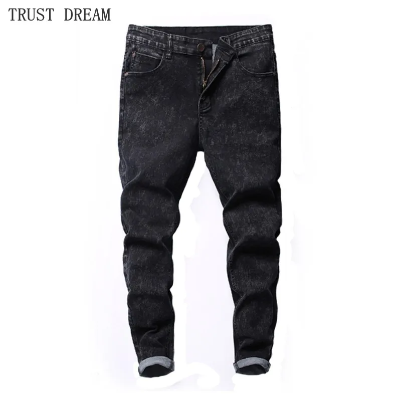 Autumn Men's Black Snow Washed Jeans Korean Young Men Skinny Casual Fashion Man Personal Slim Leisure Trousers Amazing Male Jean | Мужская