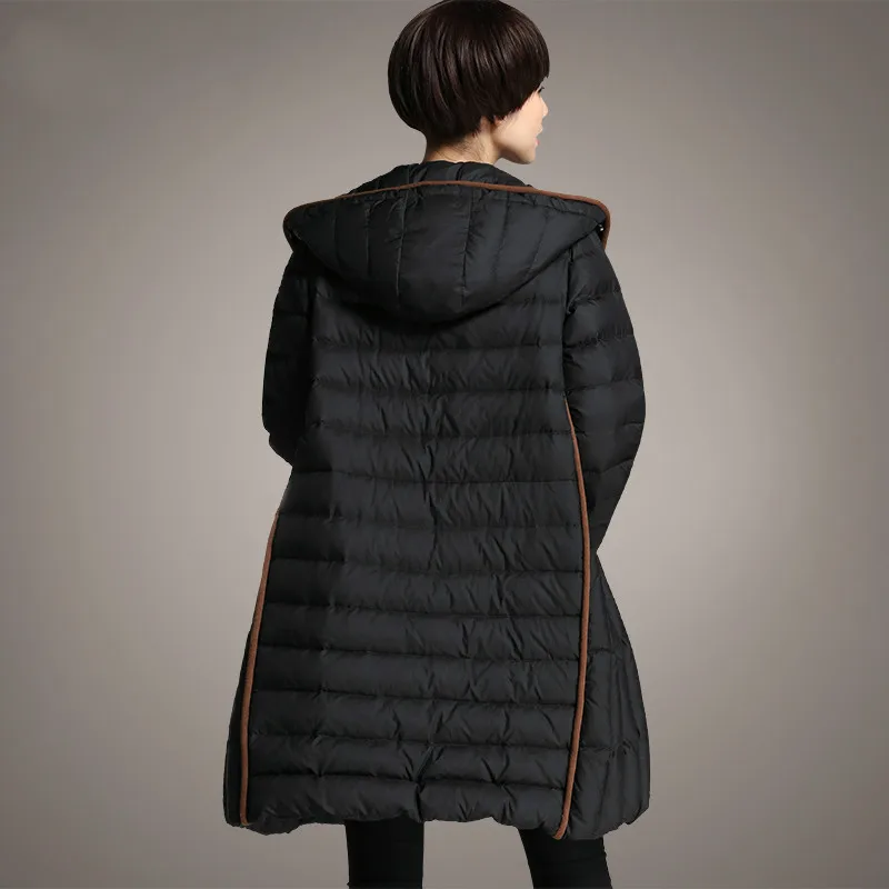 Зимняя женская парка, размер M~ 3XL, Лоскутная, с капюшоном, средней длины, пуховики на утином пуху, толстая женская верхняя одежда, пальто размера плюс, высокое качество