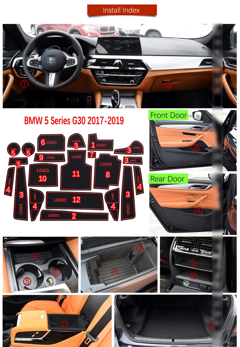 Противоскользящий коврик для ворот резиновый BMW 5 серии G30 2017 2018 2019 520 530 540 520d 525d 540d