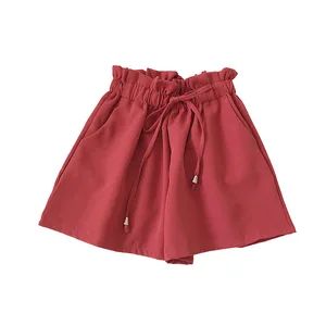 Корейский шикарный Летний цветок-бутон свободные шорты 2020, Женская обувь в консервативном стиле Стиль с эластичной резинкой на талии, на шнуровке, женские шорты для женщин Цвет: черный