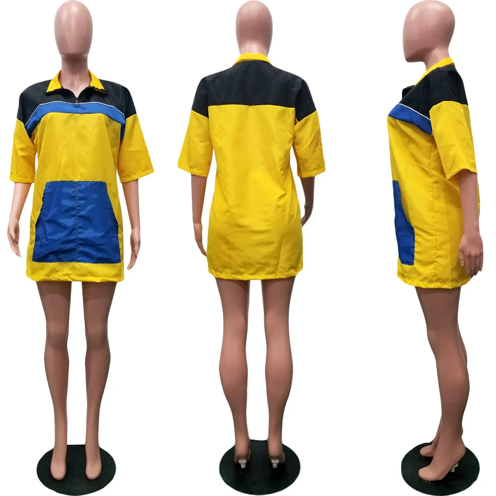 Женское свободное платье выше колена разноцветное Повседневное на молнии с