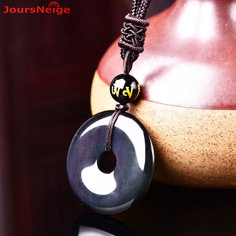 Открытый светильник натуральный обсидиан радужные глаза камень ожерелье