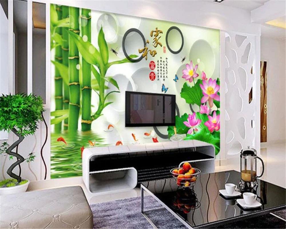 Современные интерьерные шелковые тканевые обои бамбуковые отражения фигура 9