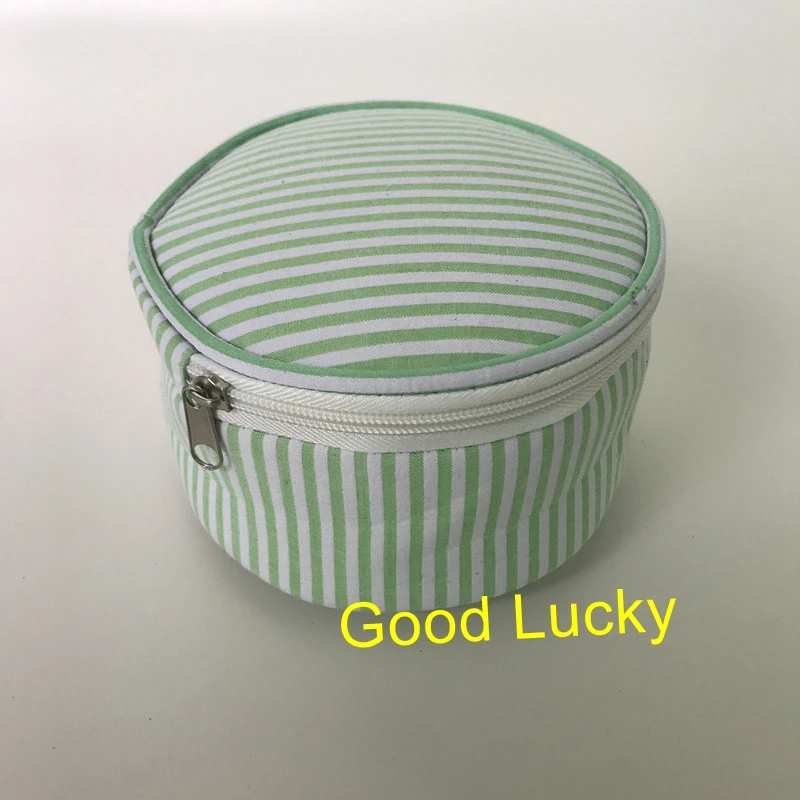 10pcs/lot good quality new arrival 4 colors seersucker round cosmetic bag accessories purse monogram makeup bags | Дом и сад