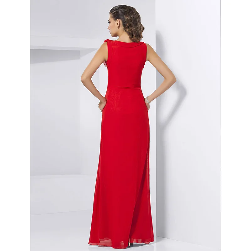TS Sheath / Column Jewel Neck Floor Length Chiffon Prom Formal Evening Military Ball Dress with Flower | Свадьбы и торжества