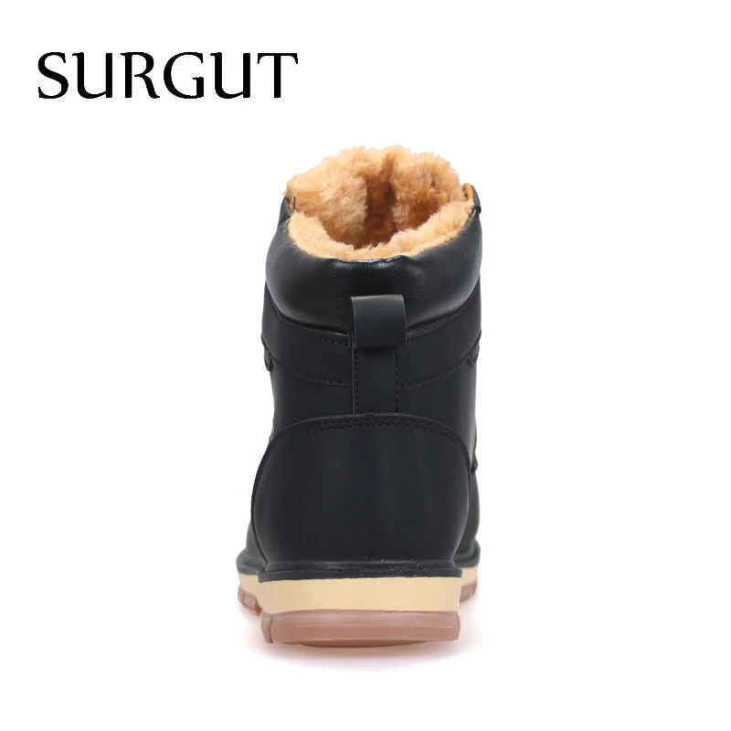 SURGUT Brand Hot Newest Keep Warm Winter Boots Men High Quality Waterproof Casual Shoes Working Fashion pu Leather Snow Boots
