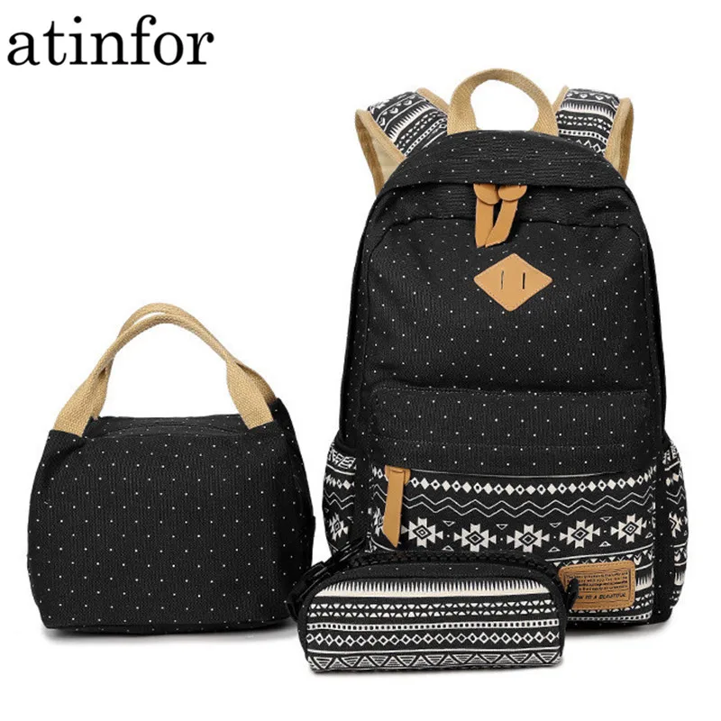 Брендовый комплект с геометрическим рисунком рюкзак для ланча Женский школьный