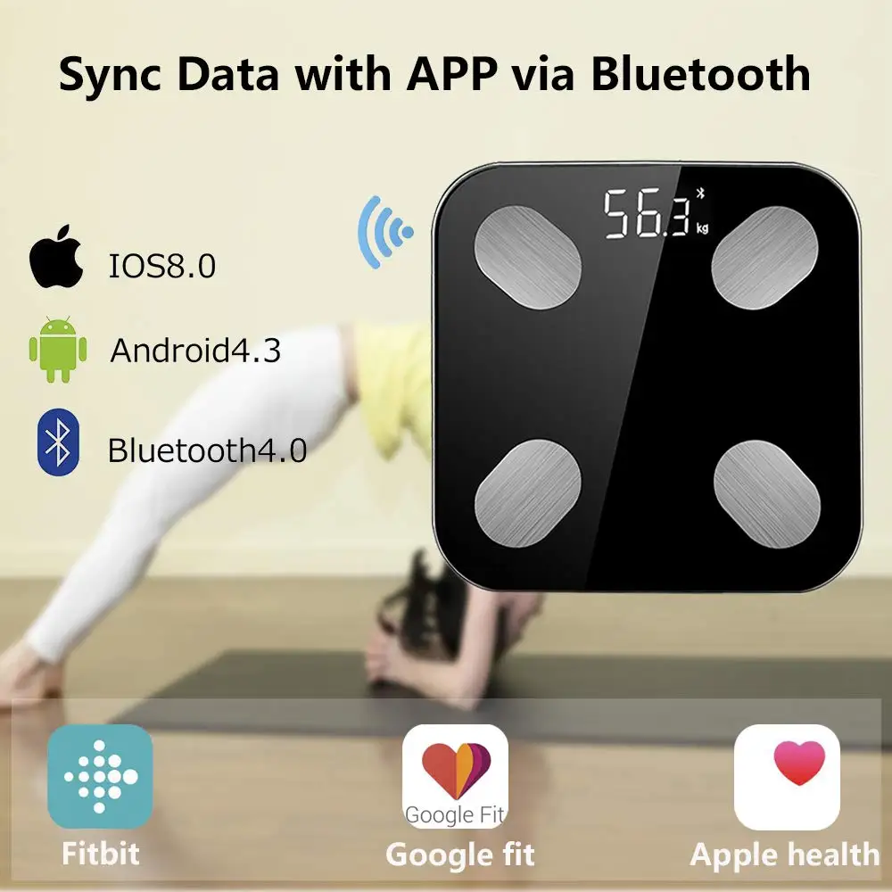 Bluetooth весы для тела и жира, умные точные Беспроводные цифровые весы для ванной, анализатор состава тела с приложением для смартфона