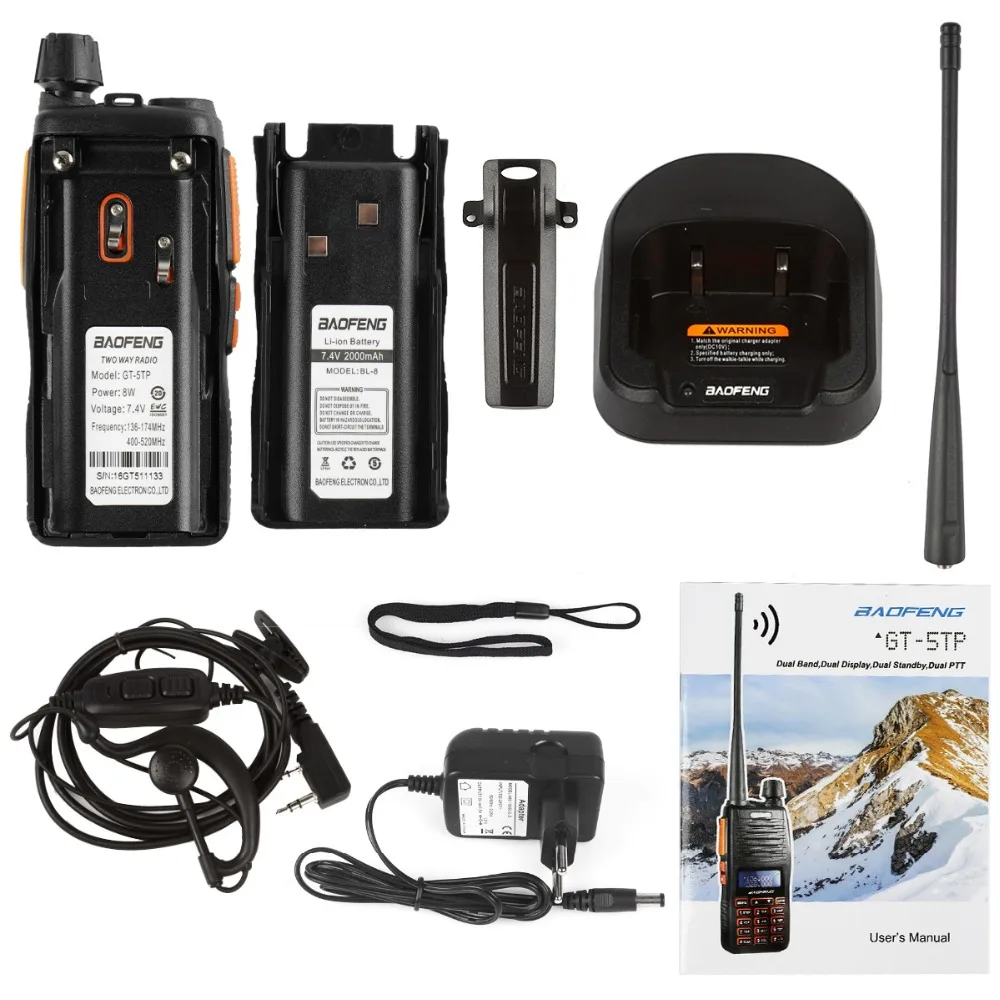 Двухдиапазонная рация Baofeng GT 5TP Tri Power 8 Вт VHF/UHF 136 174/400 520 МГц с динамиком и кабелем