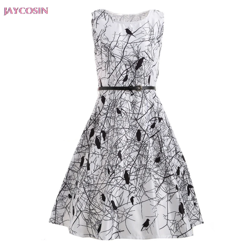 Женское платье в стиле ретро JAYCOSIN летнее без рукавов с поясом виде птицы подарок