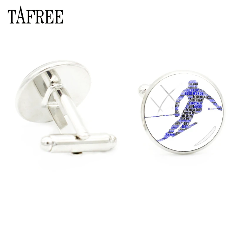 

Стеклянные запонки TAFREE, Мужская Свадебная рубашка, зимний лыжный художественный узор, любовь, запонки, браслет серебристого цвета Links, ювели...