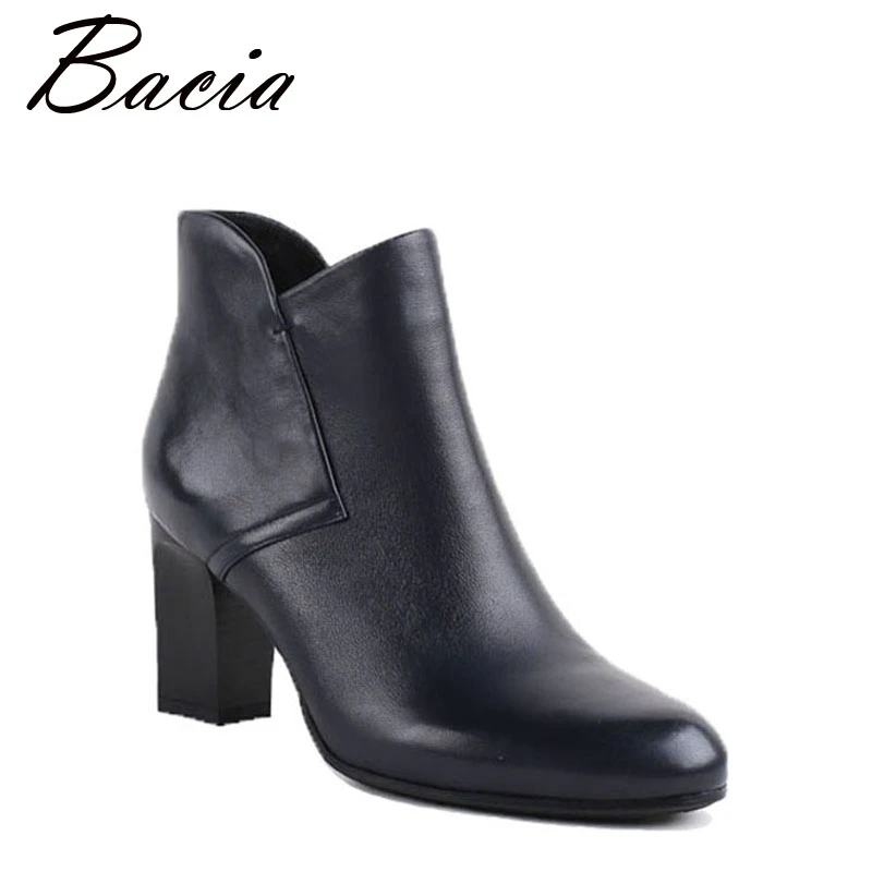 Bacia/2019 г. Новая женская кожаная зимняя обувь ботильоны на высоком каблуке