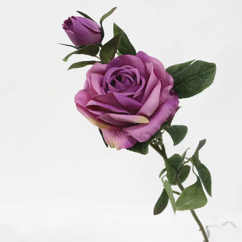 rose red Flone 2 головки искусственные розы Шелковые Цветы Поддельные листья Длинные Розы Искусственные бутоны Цветы Букет домашний свадебный Декор подарок - Цвет: rose red
