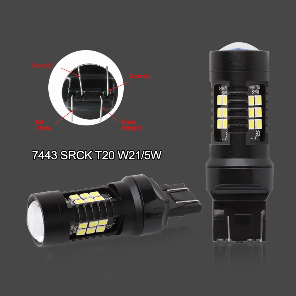 2 шт. 1200Lm T20 W21W светодиодный WY21W W21/5 Вт 7440 7443 SRCK светодиодный лампы T25 3157 p27/7 Вт авто лампы белого цвета-красный, желтый, автомобильный светильник светодиодный 12 V-24 V - Испускаемый цвет: 7443 SRCK