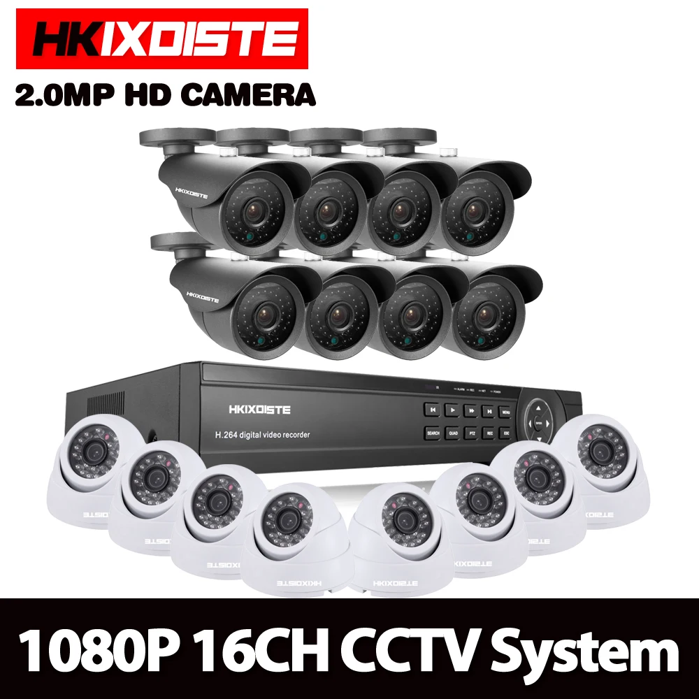 Система видеонаблюдения HKIXDISTE HD 16CH AHD 1080P 8 шт. 2.0MP наружная + купольных комнатных