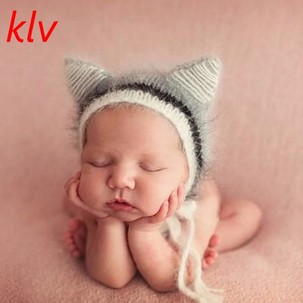 

KLV реквизит для фотосъемки новорожденных мохеровая шапка для ушей Детская Вязаная Мягкая мохеровая шапка ручной работы Gorro