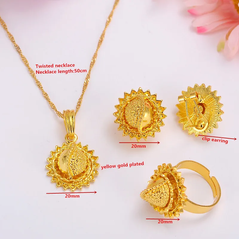 

Gold Jewelry Sets Earrings Pendant Nexklace Chain Ring KenyaTraditional African Bridal Habesha Women Party African Wedding Gift