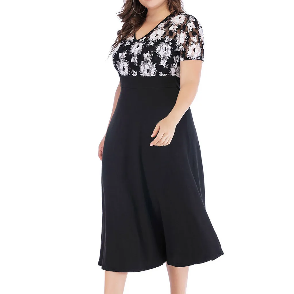 Свободный большой Размеры модные Цветочный принт с v образным вырезом коротким