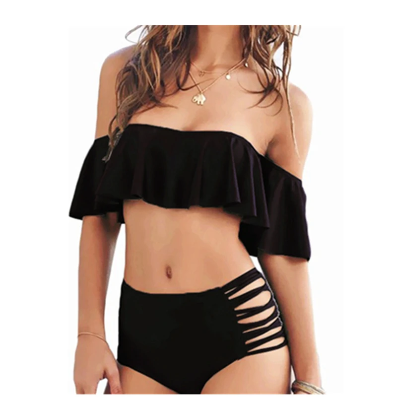 Новый стиль однотонные сексуальные купальники с оборками | Женская одежда