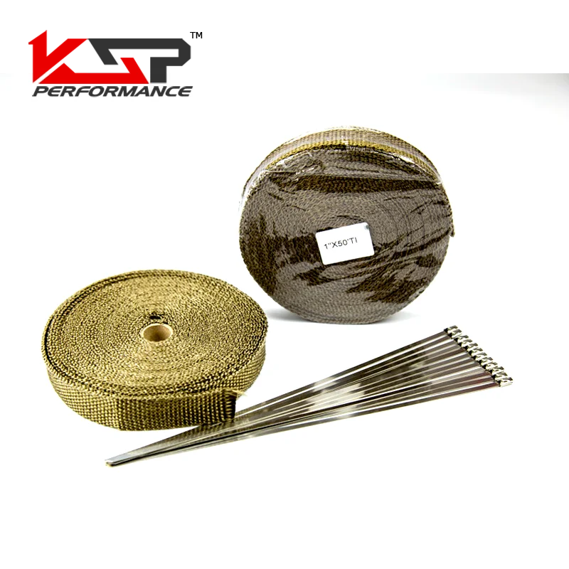 

Kingsun 2PCS Titanium Heat Exhaust Thermal Wrap Tape & Stainless Ties 1''x50'