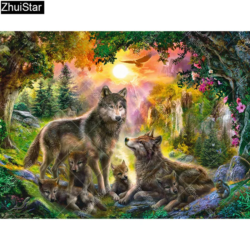 Алмазная 5D картина Волчья семья Zhui Star вышивка крестиком стразы мозаичный декор