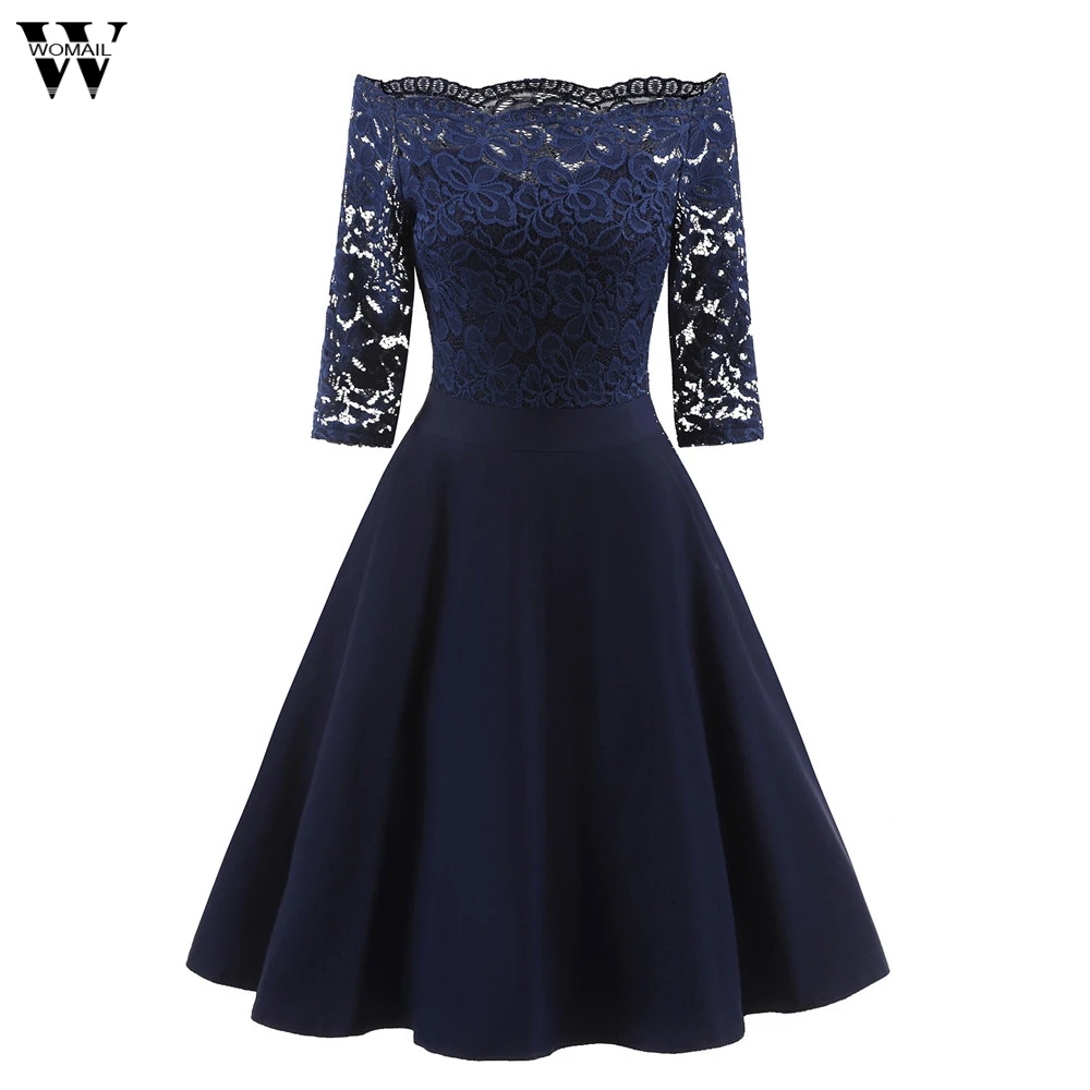 Womail Womens New Lace Formal Patchwork Wedding Party Retro Off Shoulder Polyester Dress Office Casual Skater #A30 | Женская одежда