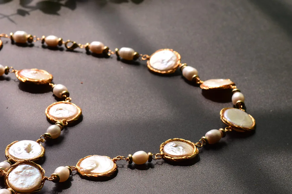 

Xlentag Pure Natural Freshwater White Pearl Necklace Gift Ladies Party Wedding Long Sweater Necklace Handmade Jewelry GN0083